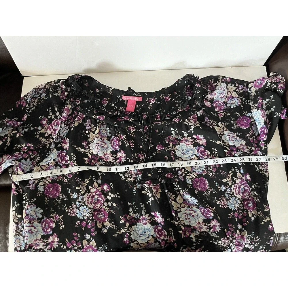 Woman Within Blouse 1X Floral Peasant Top Ruffle Neck Chiffon Boho Tunic sheer